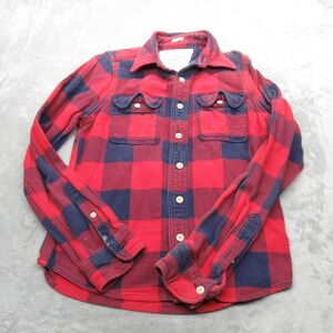 Abercrombie & Fitch‎ Flannel Mens Medium Red Blue Plaid Muscle Heavyweight Shirt
